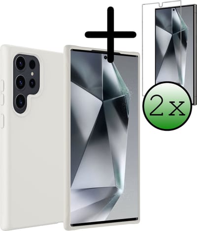 Hoesje Met 2x Screenprotector - Geschikt voor Samsung Galaxy S24 Ultra - Sterk & Shockproof - Back Cover - Siliconen Case - Telefoon Hoes - Wit