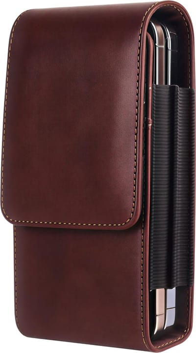 Mode Lederen Riemclip met Dubbel Zakje – Koffie – 6.7 Inch – Geschikt voor Samsung Mobiele Telefoons – Tashoes met Draagbare Riemclip voor Veilig en Praktisch Gebruik