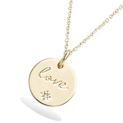 CHIVAL Love Ketting – 18K Verguld Goud – Ronde Hanger met “Love” Gravure & Zirkonia – Tijdloos & Elegant – Hypoallergene Dames Ketting - Cadeau voor Haar