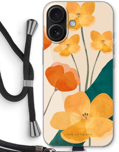 Case Company® - Hoesje met koord geschikt voor iPhone 16 hoesje met Koord - Amber bloom 2 - Telefoonhoesje met Zwart Koord - Bescherming aan alle Kanten en Over de Schermrand