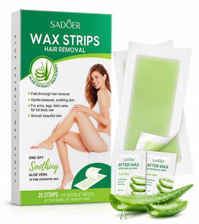 SADOER® Waxstrips Gevoelige Huid | Ontharingsstrips | Wax Strips Benen & Armen | Harsstrips Oksels | Koude Wax Strips | Haar Verwijderen | Waxstrips Lichaam | Aloë Vera Wax | Waxstrips Vrouwen | Ontharen Benen | Waxstrips Gezicht | 20 Stuks