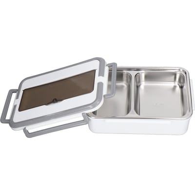 Elektrische Lunchbox Grijs Wit Dubbele Handgrepen Zonder Water Inplugbaar 2 Vakken Geluidsarme Verwarmende Lunch EU Plug gray