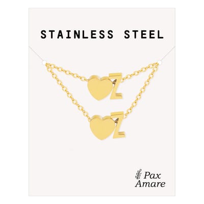 Initiaal Ketting & Armband set met Letter Z Goudkleurig - Stainless Steel - Met letter & Hartje! - Naam Ketting Cadeau - Sieraden Set op Kaartje - Pax Amare