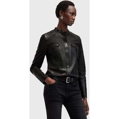 AllSaints Rock Shirt Black Maat: 2 | Leren Jassen Outlet | Dames | Zwart