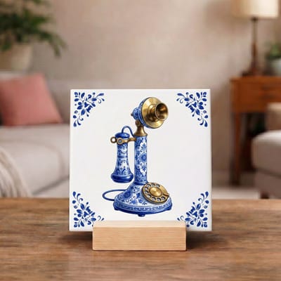 Delftsblauw Tegeltje 11x11 Telefoon – Vintage Hollandse Wanddecoratie Cadeau