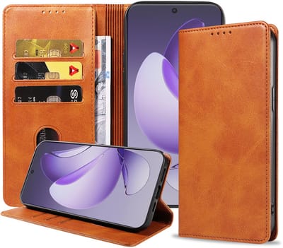 Geschikt voor Oppo Reno 13 Pro Telefoonhoesje Kunstleer met Magnetische sluiting en Pasjeshouder Bookcase met Klepje - Walletcase with Cardslot - Bruin - Smartphonica geschikt voor Oppo Reno 13 Pro