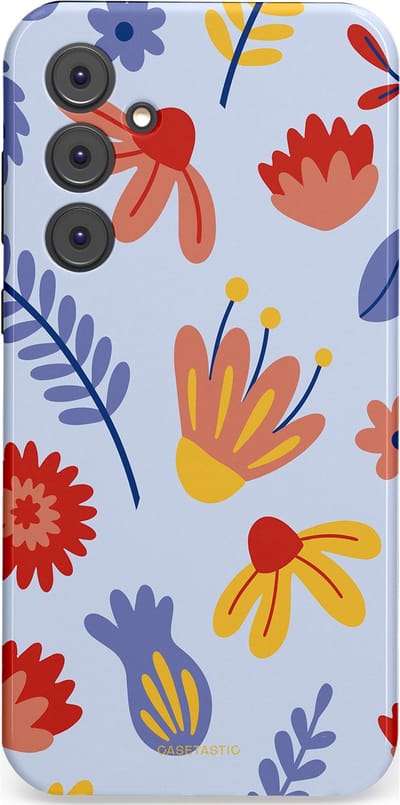 Casetastic hoesje geschikt voor Samsung Galaxy A35 - Dubbellaagse bescherming - Bloemenwind - Fashion Case - Lichtblauw Terracotta Geel