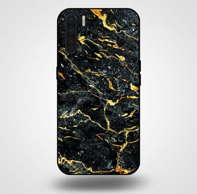 Smartphonica Telefoonhoesje voor OPPO A91 met marmer opdruk - TPU backcover case marble design - Goud Zwart geschikt voor Oppo A91