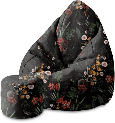 DreamRoots Velvet Zitzak voor Volwassenen – Luxe Beanbag met Voetsteun en Afneembare Hoes – Inclusief Vulling – 80x80x120 cm - Reborn Jungle