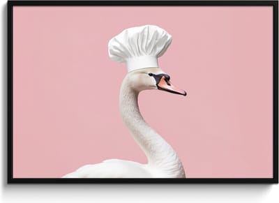 Fotolijst inclusief poster - Posterlijst 120x80 cm - Posters - Zwaan - Koksmuts - Mooi - Klassiek - Foto in lijst - Keuken decoratie muur - Wanddecoratie accessoires - Muurdecoratie - Schilderijen