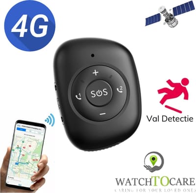 WatchToCare WTC 22 S - GPS Alarmknop Senioren - SOS knop - Noodknop - Waterdicht - Standby tijd 5 dagen - Alzheimer - Dementie - Valdetectie - Medicatie Herinnering - Veilige zones - Bellen - Incl. Simkaart*) - Géén contract of Abonnement - Zwart