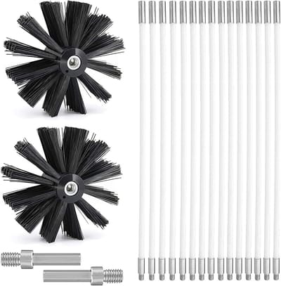 Reinigen van de Schoorsteen - Schoorsteenborstel Set - Kanaalreinigingskit met 15 Flexibele Stangen - 2 Borstelhoofden voor Open Haard - Droger - Ventilatie Roosters