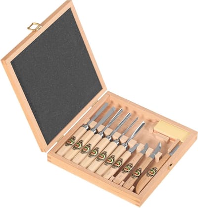 Houtsnijset 11-delige set in houten kist voor hobbyschilders