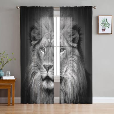 Leeuw Chiffon Transparante Gordijnen Voor Woonkamer Slaapkamer Decoratie Raam Tule Gordijnen Draperieën 135W x 114H(cm) gray