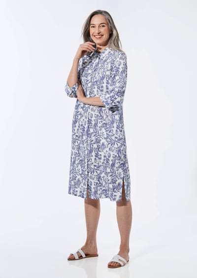 Linnen jurk - marine / wit / gedess. - Gr. 38 van Goldner Fashion