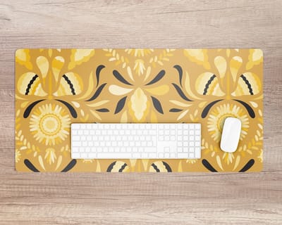 Coloray Bureau Onderlegger - Zomer Aziatisch patroon Bureaumat - 90 cm x 45 cm - Geel Bureau Onderlegger - Onderlegger Bureau - Bureau Onderlegger Groot - Bureau Onderlegger XXL - Computer Mat