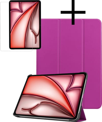 Hoes - Geschikt voor Apple iPad Air (2024/2025/2026) - 11 inch - Met Screenprotector - Trifold Bookcase - Hard Cover - Hardcover Book Case - Tablet Hoesje - Paars