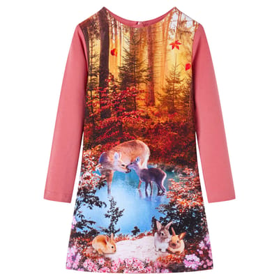 vidaXL-Kinderjurk-met-lange-mouwen-hertenprint-128-oudroze