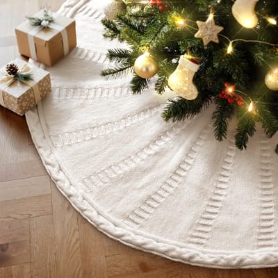 Dailygoods- Kerstboomrok 75 cm - Kabelgebreide Boomrok - Rustieke Kerstboomdeken - Basisbedekking Kerstmis - Dikke Ribsteek - Hoogwaardig Acrylgaren