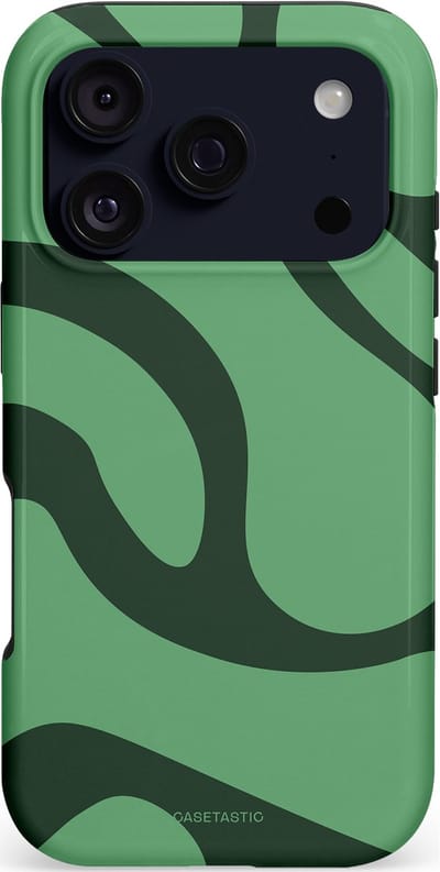 Casetastic hoesje geschikt voor Apple iPhone 17 Pro - MagSafe - Dubbellaagse bescherming - Khakigroene Bos Blobs - Fashion Case - Saliegroen Donkergrijs