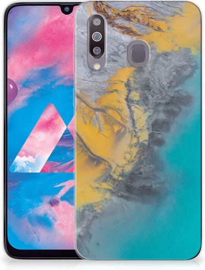 Samsung Galaxy M30 TPU Siliconen Hoesje Marble Blue Gold