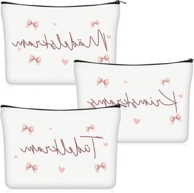 Drie-delige kleine make-up tas en toilettas van canvas met strik en rits, ideaal voor reizen en dagelijks gebruik door vrouwen
