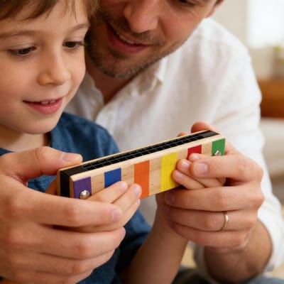 Speelgoed Mondharmonica - Houten Harmonica - Muziek Leren - 16 Gaten Dubbele Rij - 13.5 cm - Meerkleurig