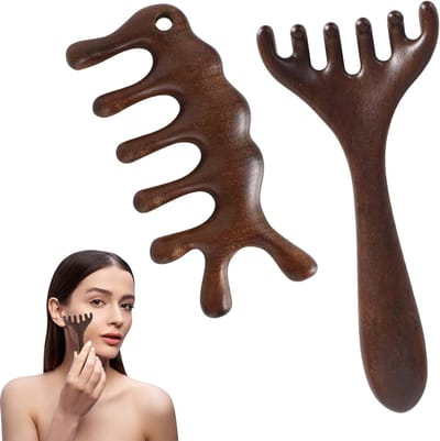 Houten Massagekam Set van 2 Stuks voor Hoofdmassage, Natuurlijke Sandelhout Kam voor Lymfedrainage en Scraping