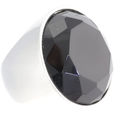 Behave - Ring - Zilverkleurige Ring met Zwarte Gefaceteerde Glassteen – Elegante Statement Ring 2.4 cm