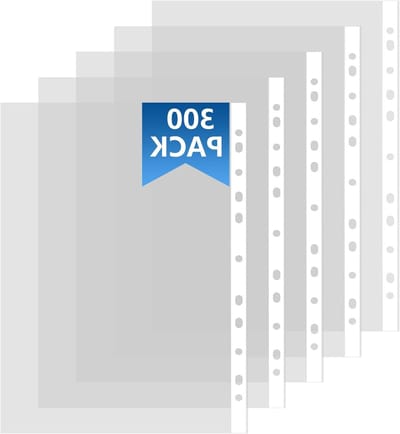 300 Stuks Perforated A4 Plastic Sleeves - Sterke 30 Micron Duidelijke Mappen voor Ringbanden en Documenten
