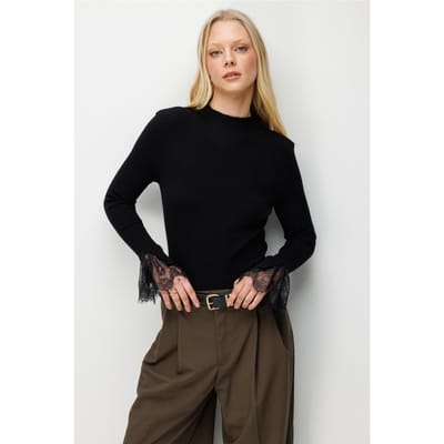 Slim Fit Ribbels Brei Sweater met Ronde Hals