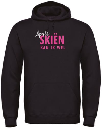 Après skiën kan ik wel wintersport hoodie zwart S - fluor roze | Foute apres ski outfit | kleding | verkleedkleren | wintersporttruien | wintersport dames en heren | crewneck