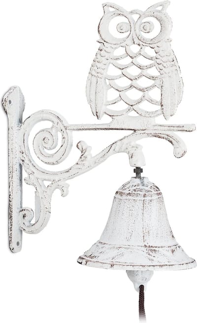 deurbel gietijzer - uil - met klepel - wit