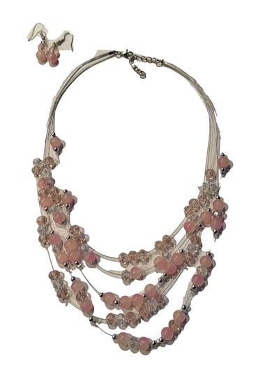 Petra's Sieradenwereld - Mooie zacht roze handgemaakte laagjesketting met bijpassende oorbellen (1063)