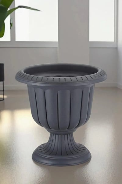 1+1 Sierlijke - ronde hoog bloempot - op voet - winterhard UV-bestendig - antraciet