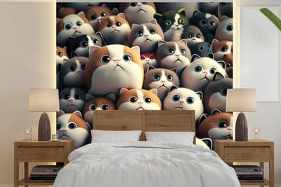 Behang - Fotobehang Kat - Huisdieren - Poes - Bruin - Grijs - Kinderen - Breedte 240 cm x hoogte 240 cm