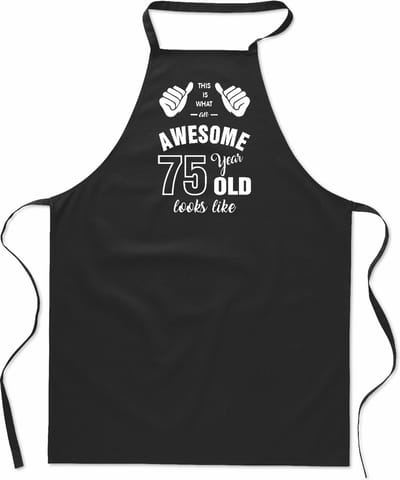 Awesome 75 year - 75 jaar cadeau - keukenschort duimen - katoen - BBQ - verjaardag - zwart