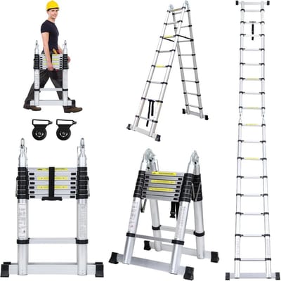 Telescopische Ladder - Uittrekbare Ladder - Huishoudelijk Werk - Aluminium Constructie - 5 Meter - Zilver