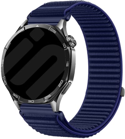 Strap-it Wave nylon bandje 20mm - Geschikt voor Samsung Galaxy Watch 7 / 6 / 5 / 4 (Pro / Classic) / 3 - 41mm / 42mm / Active 40 & 44mm / FE - Polar Ignite / Unite - Withings ScanWatch 2 - 42mm / Nova / Steel HR 40mm (donkerblauw)