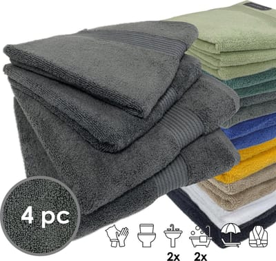 iSleep Terry Badtextiel - Voordeelset (4 delig) - 2x Handdoek 60x110 cm - 2x Badlaken 70x140 cm - Antraciet