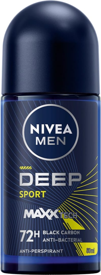 Nivea MEN Deep Sport - Antitranspirant Roll-on - 50ml - MaxxTech Formule - Zwart Koolstof - Fris Energetiserende Geur