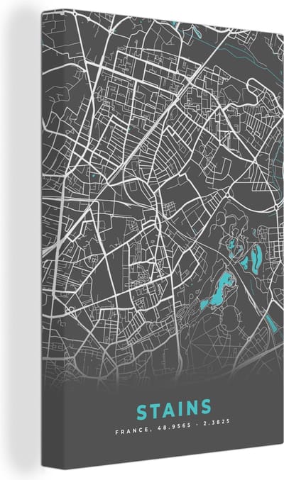 Canvas Schilderij Stains - Frankrijk - Stadskaart - Kaart - Plattegrond - 20x30 cm - Wanddecoratie