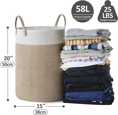 Grote Katoenen Wasmand met Handvatten - Opvouwbare Opslag voor Kleding en Speelgoed