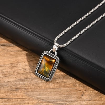 Vnox Colliers Pendentifs Géométriques Rectangulaires en Pierre Œil de Tigre avec Chaîne Boîte Réglable, Bijoux Pendentifs Carrés Simples et Tendance black