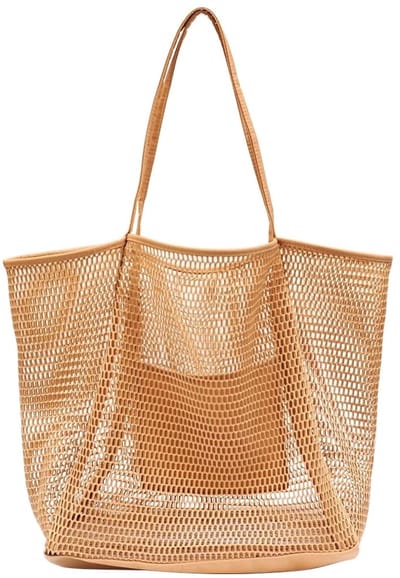 SPHProducts - Grote mesh strandtas - Herbruikbare schoudertas - Bruin - Zomer tas voor dames - Perfect voor strand en uitjes