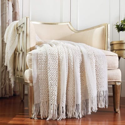 Dailygoody - Gebreide Deken - Warm en Gezellig - Crème/Wit - Lichtgewicht Hoes - Perfect voor Sofa en Bed - 127 cm x 152 cm