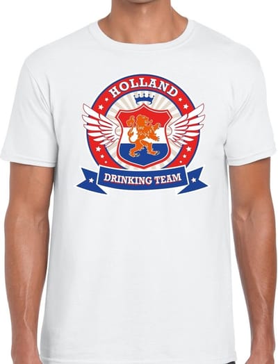 Wit Holland drinking team t-shirt / t-shirt rwb heren - Nederland/supporter kleding S