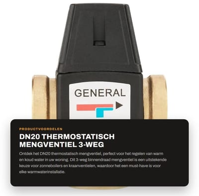 Dailygoods- Mengventiel DN20 - Thermostatisch - 3-weg Binnendraad - Geschikt voor Zonneboiler - Warmwaterinstallatie - Kwaliteitsproduct - Thermostaat