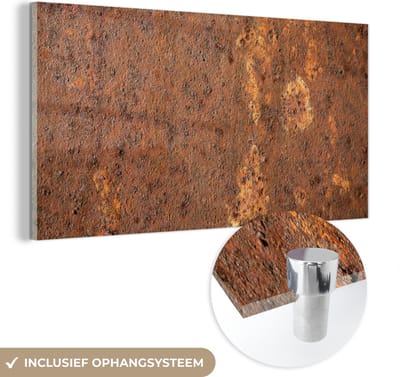 MuchoWow® Glasschilderij 120x60 cm - Schilderij acrylglas - Bruin - Oranje - Abstract - Vintage - Roest - Patroon - Foto op glas - Schilderijen