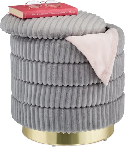 poef met opbergruimte - deksel - tot 150 kg - 43,5 cm x 41 cm - opbergpoef - grijs